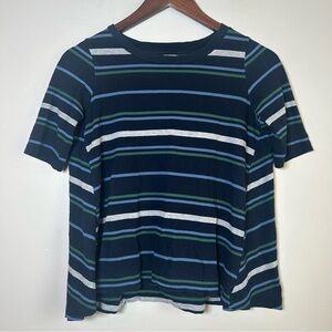 DEMYLEE NEW YORK Striped T Shirt Womens‎ XS Navy Blue Green White Casual Top